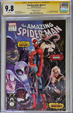 AMAZING SPIDER-MAN #1 - CAMPBELL NM #98 HOMAGE VARIANT CGC 9.8 SIGNED & SKETCH