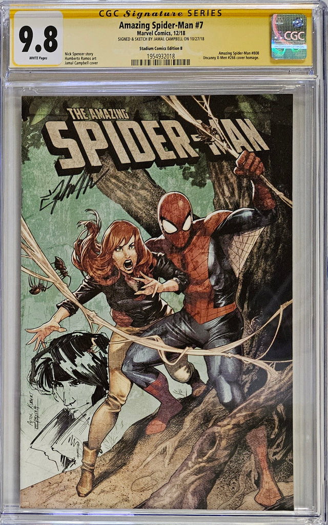 AMAZING SPIDER-MAN #7 - CAMPBELL X-MEN HOMAGE VARIANT B CGC 9.8 SIGNED & GAMBIT SKETCH