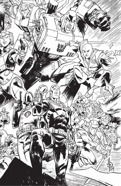 GI JOE TRANSFORMERS ENERGON UNIVERSE 4 CONNECTING B&W VARIANT COVER SET